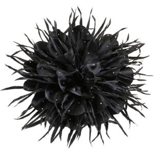 image:image18cm7in Dainty Spiky Fabric Flower Brooch Pin for Women Girls Elegant Crystal Colorful PomPom Fluffy Floral Peony Brooches Lapel Hair Pins Trendy Party Dress Accessories JewelryBlack