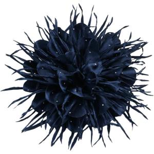 image:image18cm7in Dainty Spiky Fabric Flower Brooch Pin for Women Girls Elegant Crystal Colorful PomPom Fluffy Floral Peony Brooches Lapel Hair Pins Trendy Party Dress Accessories JewelryNavy