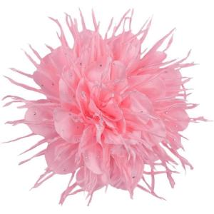 image:image18cm7in Dainty Spiky Fabric Flower Brooch Pin for Women Girls Elegant Crystal Colorful PomPom Fluffy Floral Peony Brooches Lapel Hair Pins Trendy Party Dress Accessories JewelryPink