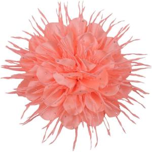 image:image18cm7in Dainty Spiky Fabric Flower Brooch Pin for Women Girls Elegant Crystal Colorful PomPom Fluffy Floral Peony Brooches Lapel Hair Pins Trendy Party Dress Accessories JewelryOrangepink