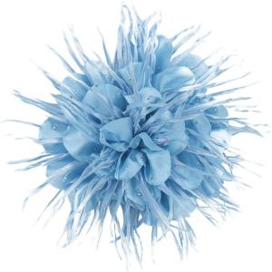 image:image18cm7in Dainty Spiky Fabric Flower Brooch Pin for Women Girls Elegant Crystal Colorful PomPom Fluffy Floral Peony Brooches Lapel Hair Pins Trendy Party Dress Accessories JewelryBlue