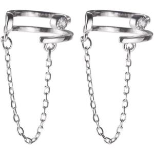 image:imageMinimalist CZ Cuff Wrap Tassel Chain Drop Cartilage Earrings for Women Girls S925 Sterling Silver Crystal Fashion Open Small Hoop NonPiercing Ear Hypoallergenic Punk Jewelry Gifts