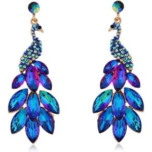 image:imageVintage Peacock Dangle Earrings for Women 14K Gold Plated Green Crystal Feather Peafowl Statement Drop Dangling Stud Earring Boho Exaggerated Birthday Holiday Jewelry GiftsPurple Blue