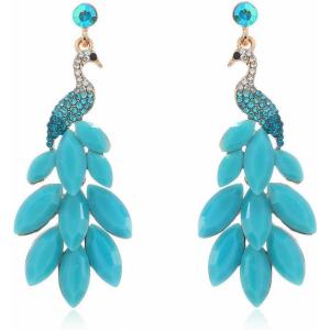 image:imageVintage Peacock Dangle Earrings for Women 14K Gold Plated Green Crystal Feather Peafowl Statement Drop Dangling Stud Earring Boho Exaggerated Birthday Holiday Jewelry GiftsTurquoise