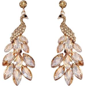 image:imageVintage Peacock Dangle Earrings for Women 14K Gold Plated Green Crystal Feather Peafowl Statement Drop Dangling Stud Earring Boho Exaggerated Birthday Holiday Jewelry GiftsChampagne