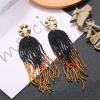 image:imageBohemian Long Fringe Tassel Drop Dangle Earrings for Women Girls Hademade Ball Beads Chain Woven Gold Stud Statement Earring Chandelier Boho Tribal Exaggerated Y2K Jewelry Black