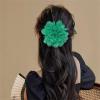 image:image14cm55 Big Silky Fabric Flower Brooch Pin for Women Girls Dainty Peony Camellia Brooches Duckbill Alligator Hair Clips Barrettes Floral Hair Pins Wedding Holiday Costume Accessories PurpleGreen