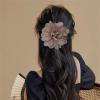 image:image14cm55 Big Silky Fabric Flower Brooch Pin for Women Girls Dainty Peony Camellia Brooches Duckbill Alligator Hair Clips Barrettes Floral Hair Pins Wedding Holiday Costume Accessories PurpleCoffee