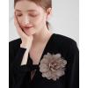 image:image14cm55 Big Silky Fabric Flower Brooch Pin for Women Girls Dainty Peony Camellia Brooches Duckbill Alligator Hair Clips Barrettes Floral Hair Pins Wedding Holiday Costume Accessories PurpleCoffee