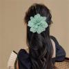 image:image14cm55 Big Silky Fabric Flower Brooch Pin for Women Girls Dainty Peony Camellia Brooches Duckbill Alligator Hair Clips Barrettes Floral Hair Pins Wedding Holiday Costume Accessories PurpleLight Green