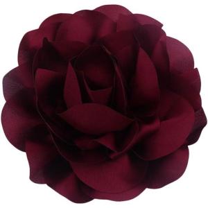 image:image14cm55in Fabric Silky Peony Flower Brooch Pin for Women Girls Fashion Floral Brooches Lapel Hair Pins Eelegant Wedding Cocktail Party Costume Dress Accessories Holiday Festival JewelryWine Red