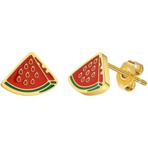 image:image18g Gold Plated Flower Leaf Fruit Stud Earrings for Women Stainless Steel Hypoallergenic Small Cartilage Studs Earring Dainty Cute Accessories Jewelry Gifts for Birthday HolidayWatermelon