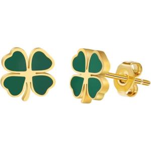 image:image18g Gold Plated Flower Leaf Fruit Stud Earrings for Women Stainless Steel Hypoallergenic Small Cartilage Studs Earring Dainty Cute Accessories Jewelry Gifts for Birthday HolidayClover