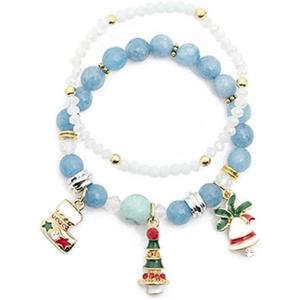 image:imageChristmas Beaded Stretch Bracelets for Women Girls Charms Colorful Acrylic Crystal Turquoise Ball Bead Strand Elastic Layer BFF Bracelet Chains Xmas Holiday Accessories Jewelry Gifts for Mother Daughter Tree Bell 2 PCS
