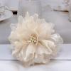 image:image10cm4in Satin Organza Flower Brooch Pin for Women Girls Charming Glossy Peony Daisy Floral Brooches Hair Clips Pins Dainty Hat Bag Clothing Decorative Accessories JewelryBeige