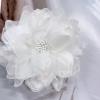 image:image10cm4in Satin Organza Flower Brooch Pin for Women Girls Charming Glossy Peony Daisy Floral Brooches Hair Clips Pins Dainty Hat Bag Clothing Decorative Accessories JewelryWhite