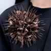 image:image18cm7in Dainty Spiky Fabric Flower Brooch Pin for Women Girls Elegant Crystal Colorful PomPom Fluffy Floral Peony Brooches Lapel Hair Pins Trendy Party Dress Accessories JewelryBrown
