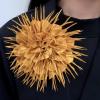 image:image18cm7in Dainty Spiky Fabric Flower Brooch Pin for Women Girls Elegant Crystal Colorful PomPom Fluffy Floral Peony Brooches Lapel Hair Pins Trendy Party Dress Accessories JewelryOrange