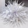image:image18cm7in Dainty Spiky Fabric Flower Brooch Pin for Women Girls Elegant Crystal Colorful PomPom Fluffy Floral Peony Brooches Lapel Hair Pins Trendy Party Dress Accessories JewelryWhite