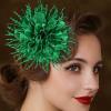 image:image18cm7in Dainty Spiky Fabric Flower Brooch Pin for Women Girls Elegant Crystal Colorful PomPom Fluffy Floral Peony Brooches Lapel Hair Pins Trendy Party Dress Accessories JewelryGreen