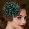 image:image18cm7in Dainty Spiky Fabric Flower Brooch Pin for Women Girls Elegant Crystal Colorful PomPom Fluffy Floral Peony Brooches Lapel Hair Pins Trendy Party Dress Accessories JewelryBlackish Green