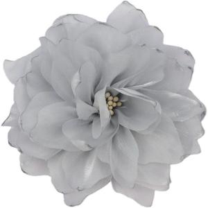 image:image10cm4in Satin Organza Flower Brooch Pin for Women Girls Charming Glossy Peony Daisy Floral Brooches Hair Clips Pins Dainty Hat Bag Clothing Decorative Accessories JewelryGrey