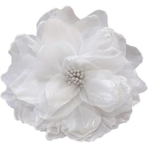 image:image10cm4in Satin Organza Flower Brooch Pin for Women Girls Charming Glossy Peony Daisy Floral Brooches Hair Clips Pins Dainty Hat Bag Clothing Decorative Accessories JewelryWhite
