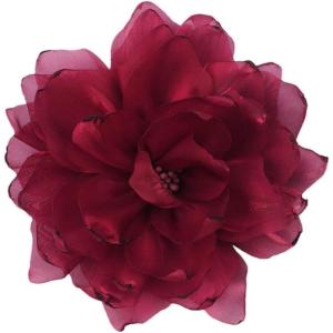 image:image10cm4in Satin Organza Flower Brooch Pin for Women Girls Charming Glossy Peony Daisy Floral Brooches Hair Clips Pins Dainty Hat Bag Clothing Decorative Accessories JewelryWine Red