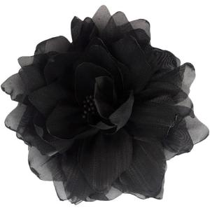 image:image10cm4in Satin Organza Flower Brooch Pin for Women Girls Charming Glossy Peony Daisy Floral Brooches Hair Clips Pins Dainty Hat Bag Clothing Decorative Accessories JewelryBlack