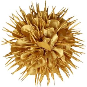 image:image18cm7in Dainty Spiky Fabric Flower Brooch Pin for Women Girls Elegant Crystal Colorful PomPom Fluffy Floral Peony Brooches Lapel Hair Pins Trendy Party Dress Accessories JewelryOrange