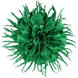 image:image18cm7in Dainty Spiky Fabric Flower Brooch Pin for Women Girls Elegant Crystal Colorful PomPom Fluffy Floral Peony Brooches Lapel Hair Pins Trendy Party Dress Accessories JewelryGreen