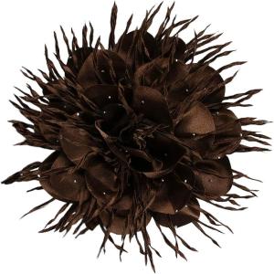image:image18cm7in Dainty Spiky Fabric Flower Brooch Pin for Women Girls Elegant Crystal Colorful PomPom Fluffy Floral Peony Brooches Lapel Hair Pins Trendy Party Dress Accessories JewelryBrown
