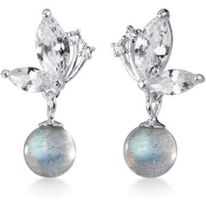 image:imageCrystal Butterfly Ball Dangle Stud Earrings for Women Girls S925 Sterling Silver Cubic Zirconia Moon Stone Drop Dangling Dainty Small Stud Earring Elegant Nickel Free Jewelry Silver
