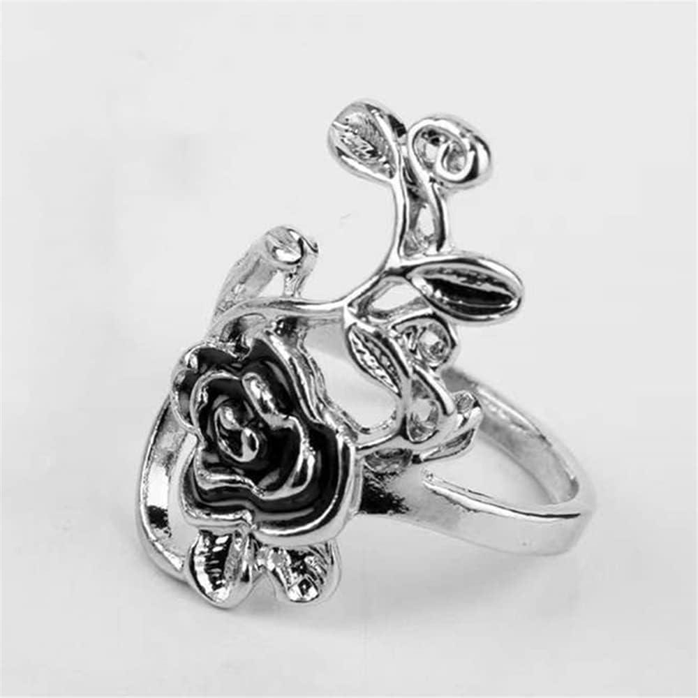 image:imageVintage Flower Leaf Statement Ring for Women Girls Oxidized Silver Tone Wide Band Rings Comfort Fit Retro Jewelry Gift Size 89