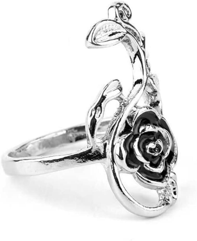 image:imageVintage Flower Leaf Statement Ring for Women Girls Oxidized Silver Tone Wide Band Rings Comfort Fit Retro Jewelry Gift Size 89