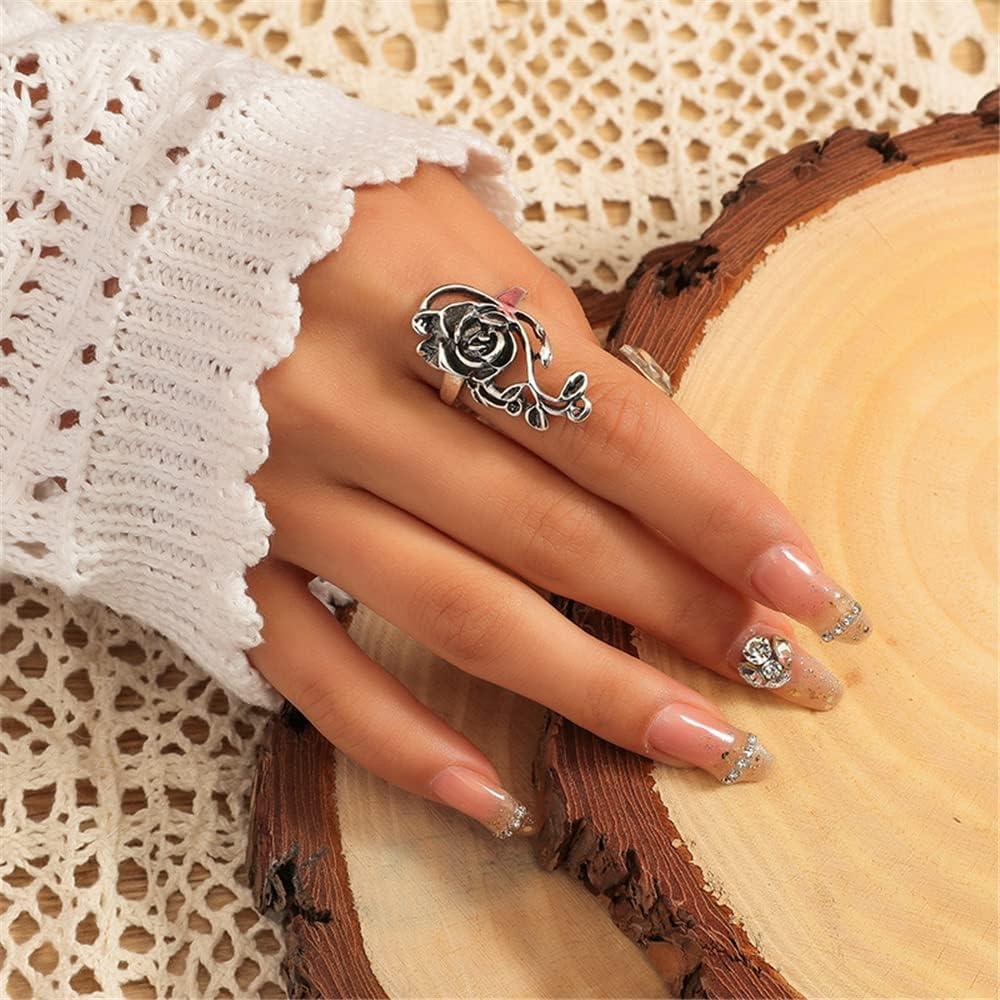 image:imageVintage Flower Leaf Statement Ring for Women Girls Oxidized Silver Tone Wide Band Rings Comfort Fit Retro Jewelry Gift Size 89