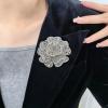 image:imageRhinestone Camellia Flower Brooch Pin for Women Ladies Unisex Fashion Crystal Rose Clover Floral Brooches Lapel Pins Dainty Dress Accessories Jewelry Gift Boutonniere Corsage Wedding Holiday Party 70mmWhite
