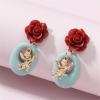image:imageVintage Angel Flower Dangle Earrings for Women Girls Hypoallergenic Cute Charms Red Rose Love Cupid Circle Round Drop Dangling Stud Retro Christmas Valentine Jewelry Gifts