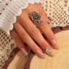 image:imageVintage Flower Leaf Statement Ring for Women Girls Oxidized Silver Tone Wide Band Rings Comfort Fit Retro Jewelry Gift Size 89