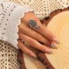 image:imageVintage Flower Leaf Statement Ring for Women Girls Oxidized Silver Tone Wide Band Rings Comfort Fit Retro Jewelry Gift Size 89