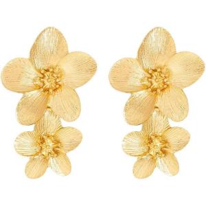image:imageGold Flower Statement Drop Dangle Earrings for Women Girls Boho Double Layered Brushed Daisy Flowers Stud Dangling Earring Fashion Retro Wedding Party Y2K Jewelry
