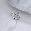image:imageCZ Tulip Flower Statemeng Ring for Women Girls Silvery Sideways Flowers Adjustable Open Wide Wrap Finger Rings Comfort Fit Elegant Wedding Engagement Birthday Anniversary Jewelry Gift