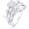 image:imageCZ Tulip Flower Statemeng Ring for Women Girls Silvery Sideways Flowers Adjustable Open Wide Wrap Finger Rings Comfort Fit Elegant Wedding Engagement Birthday Anniversary Jewelry Gift