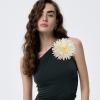 image:imageDtja 4 Large Daisy Fabric Flower Brooch for Women Girls Dainty Lightweight Colorful PomPom Fluffy Floral Brooches Lapel Hair Clip Hat Bag Pins Elegant Wedding Cocktail Birthday Party Dress Accessories JewelryBeige