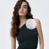 image:imageDtja 4 Large Daisy Fabric Flower Brooch for Women Girls Dainty Lightweight Colorful PomPom Fluffy Floral Brooches Lapel Hair Clip Hat Bag Pins Elegant Wedding Cocktail Birthday Party Dress Accessories JewelryWhite