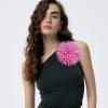 image:imageDtja 4 Large Daisy Fabric Flower Brooch for Women Girls Dainty Lightweight Colorful PomPom Fluffy Floral Brooches Lapel Hair Clip Hat Bag Pins Elegant Wedding Cocktail Birthday Party Dress Accessories JewelryPink
