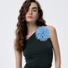 image:imageDtja 4 Large Daisy Fabric Flower Brooch for Women Girls Dainty Lightweight Colorful PomPom Fluffy Floral Brooches Lapel Hair Clip Hat Bag Pins Elegant Wedding Cocktail Birthday Party Dress Accessories JewelryBlue