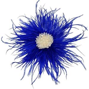 image:imageBeaded Feather Flower Large Brooch Pin for Women Men Elegant Oversized Dandelion Pompom Floral Brooches Pins Wedding Ceremony Cocktail Party Boutonniere Dress Accessories Jewelry 180mmRoyal Blue