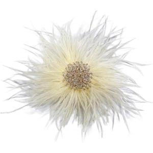 image:imageBeaded Feather Flower Large Brooch Pin for Women Men Elegant Oversized Dandelion Pompom Floral Brooches Pins Wedding Ceremony Cocktail Party Boutonniere Dress Accessories Jewelry 180mmBeige