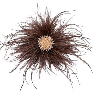 image:imageBeaded Feather Flower Large Brooch Pin for Women Men Elegant Oversized Dandelion Pompom Floral Brooches Pins Wedding Ceremony Cocktail Party Boutonniere Dress Accessories Jewelry 180mmBrown